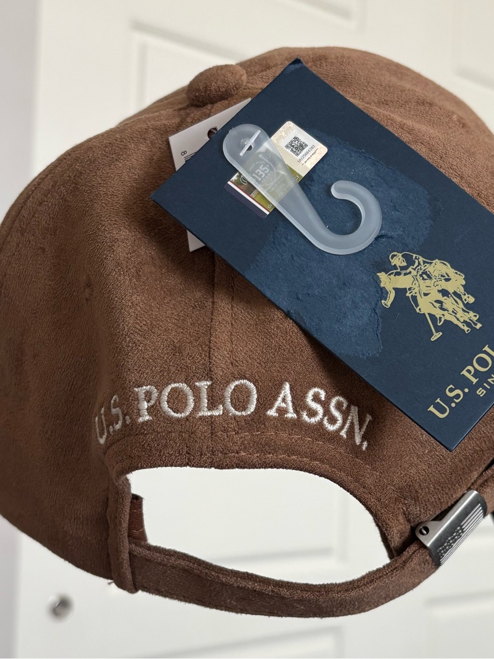 Brown Suede U.S. Polo Assn. Cap Adjustable Baseball Hat Silver Buckle - Picture 4 of 5